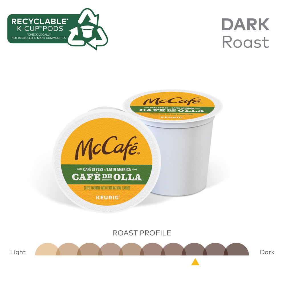 McCafé grano y molido en primer plano mostrando tueste oscuro
