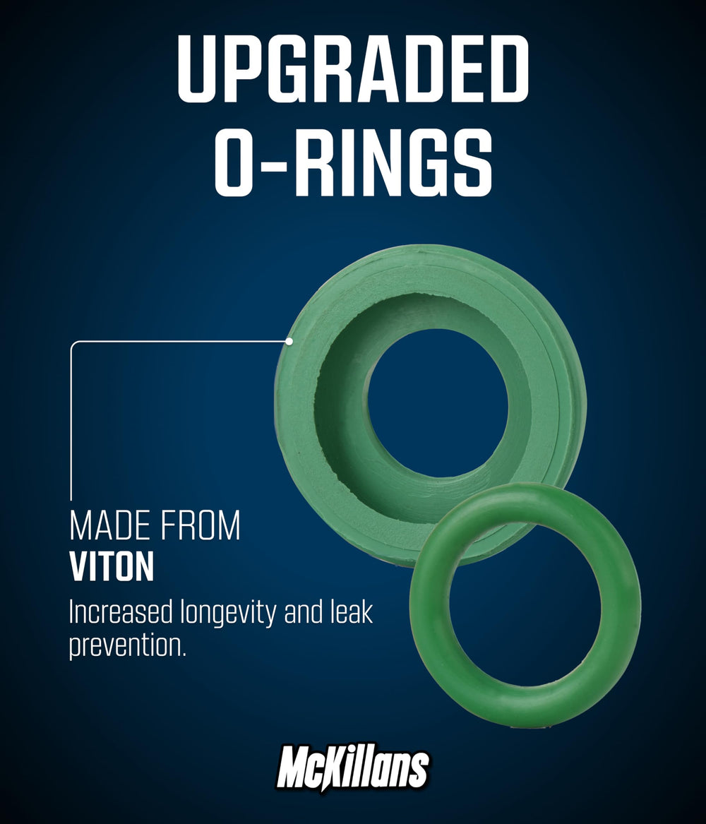 McKillans connector beside garden hose for scale and compatibility reference