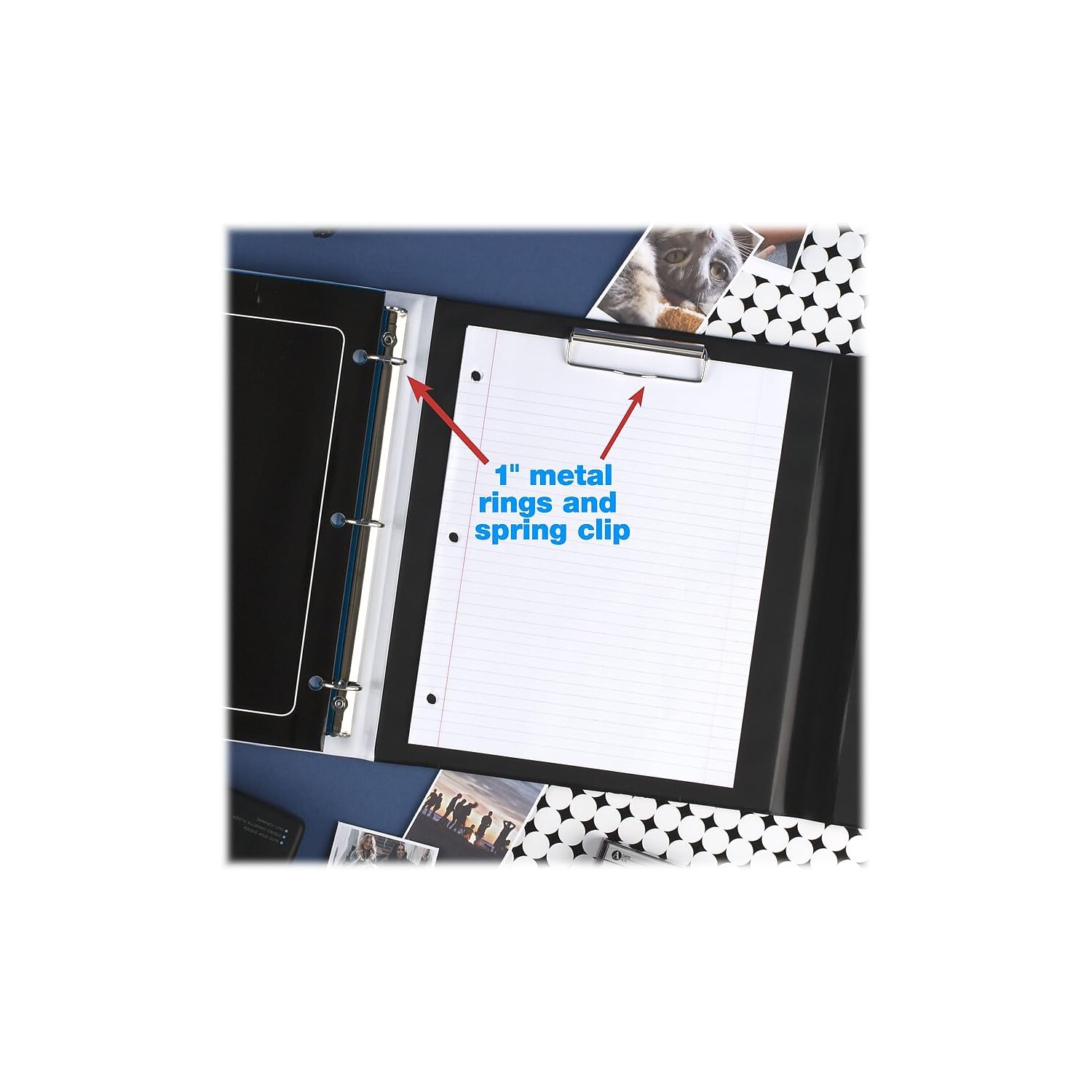 Mead Trapper Keeper rear metal clip detail secures loose notes when commuting