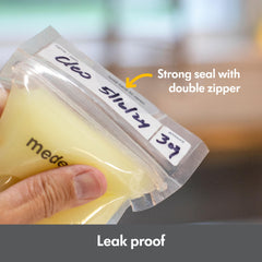 Medela primer plano del cierre doble zipper, protección antileak eficaz