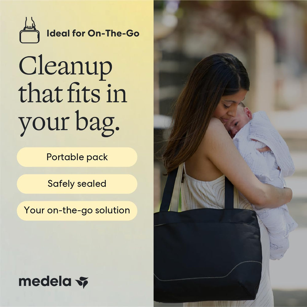 Medela vista de los tres paquetes de 30 toallitas para semanas