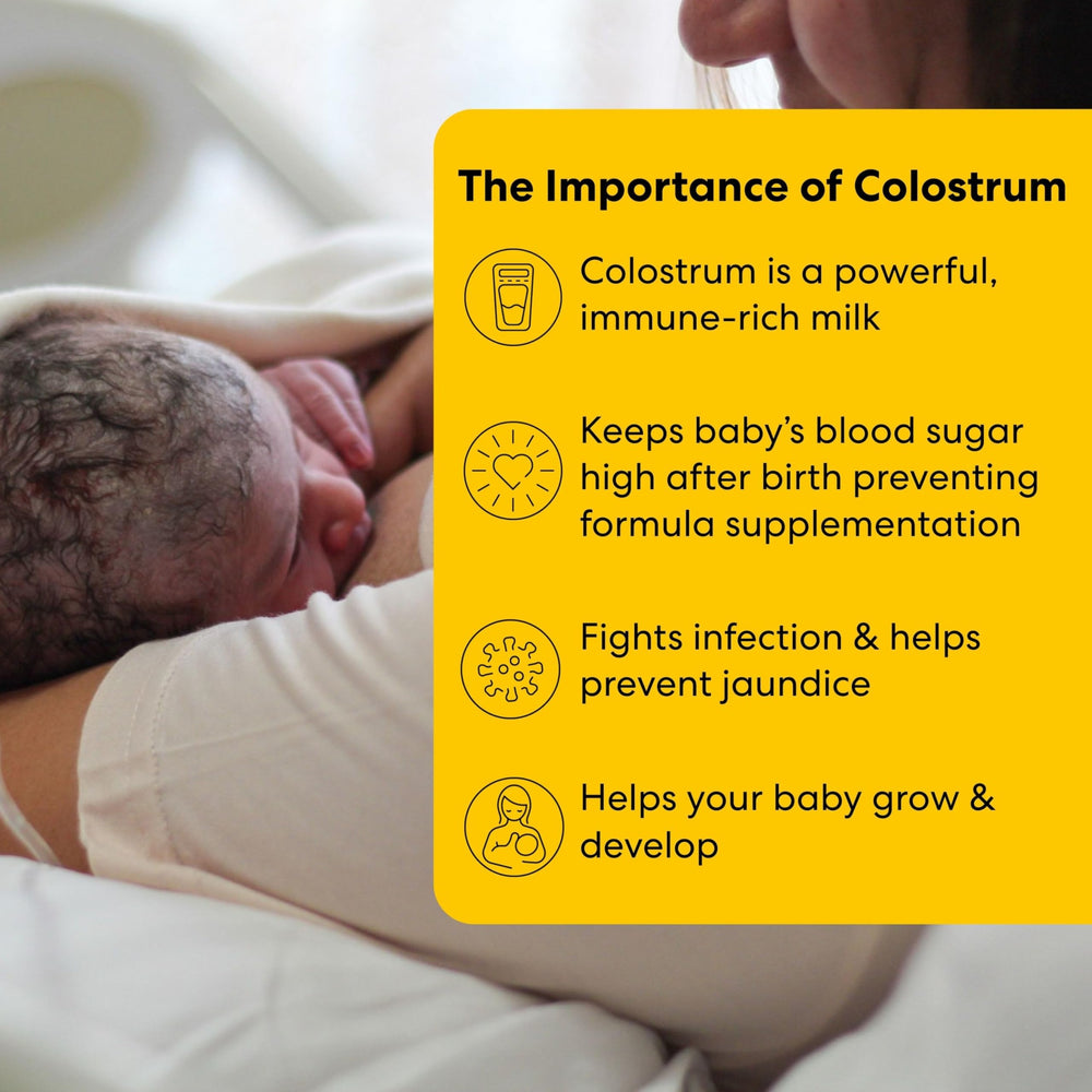 Medela kit en uso con madre administrando calostro de forma ordenada