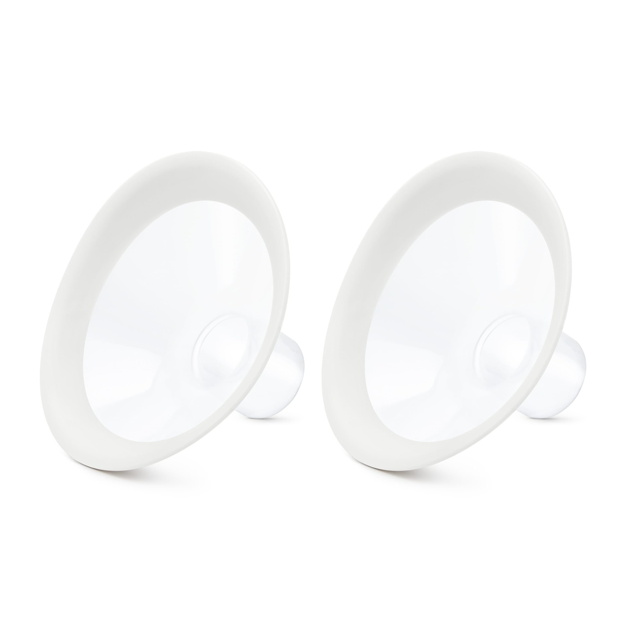 Medela PersonalFit Flex vista frontal mostrando forma ovalada y ajuste cómodo
