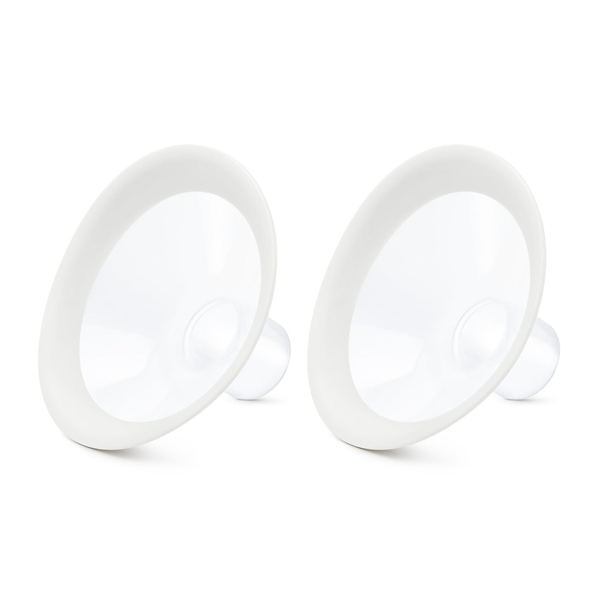 Medela PersonalFit Flex vista frontal mostrando forma ovalada y ajuste cómodo