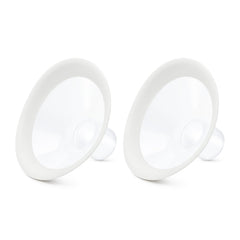 Medela PersonalFit Flex vista frontal mostrando forma ovalada y ajuste cómodo
