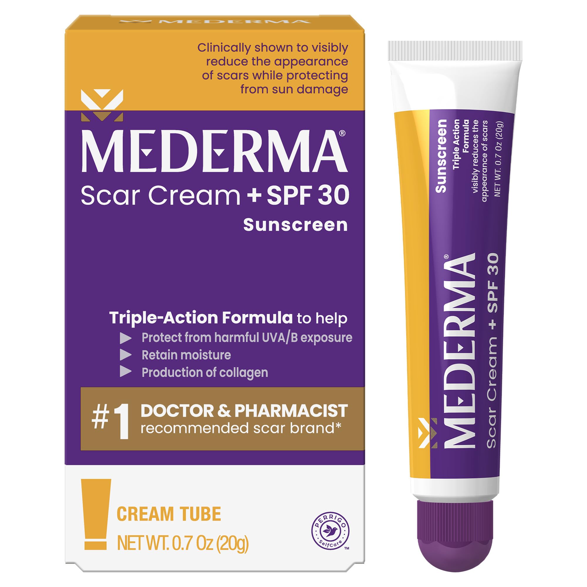 Mederma tubo frontal mostrando presentación y beneficio para cicatrices