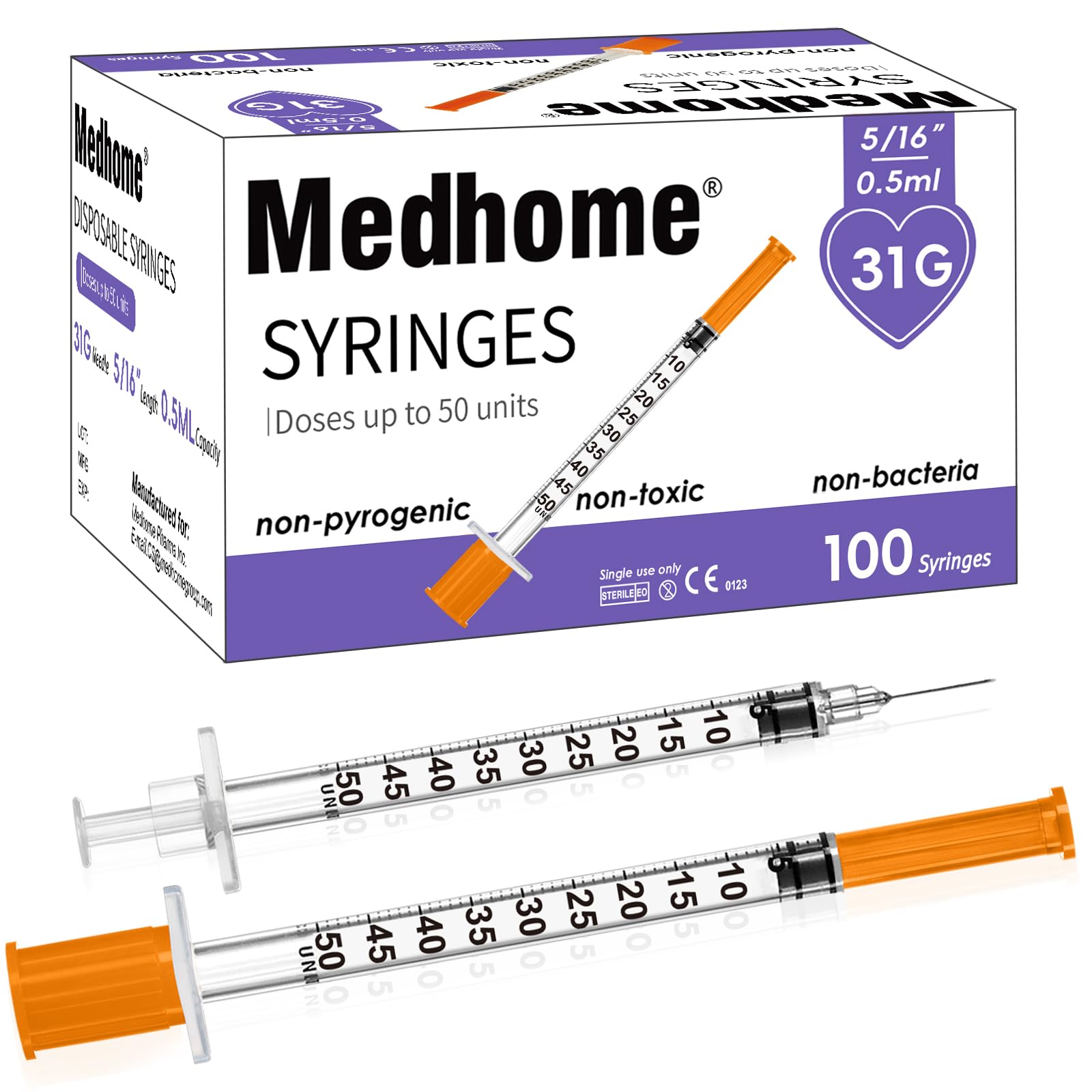 Medhome frontal del empaque mostrando el pack de 100 unidades y limpieza