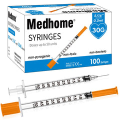 Medhome jeringa frontal con empaque individual, facilita almacenamiento seguro