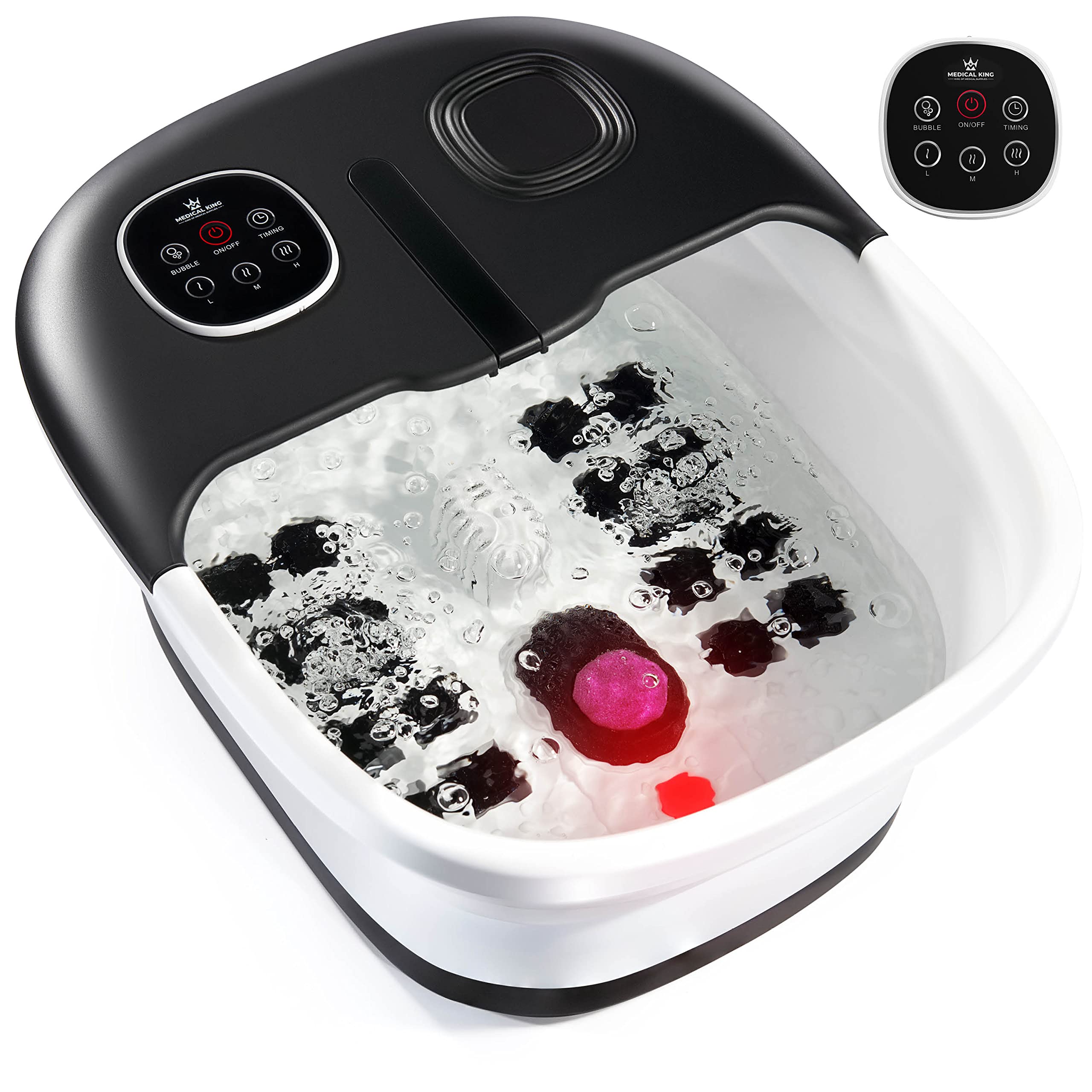 Medical king vista frontal del spa de pies mostrando controles y funcionalidad relajante