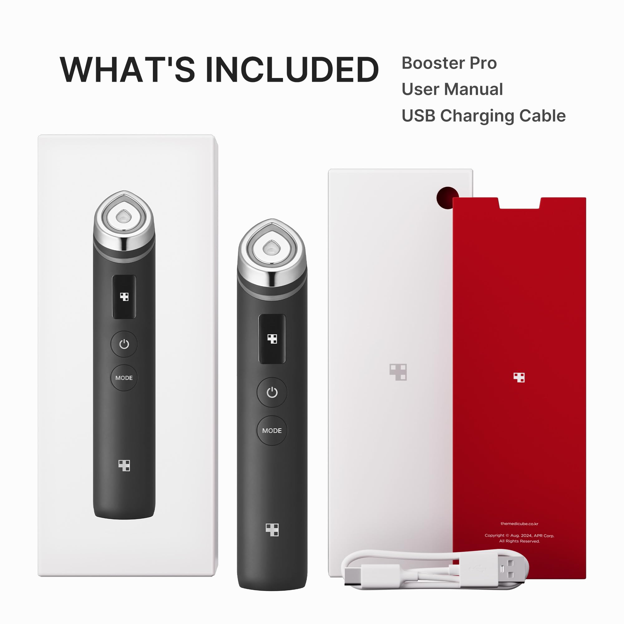 medicube booster pro conectado a cable USB para carga segura y lista de uso