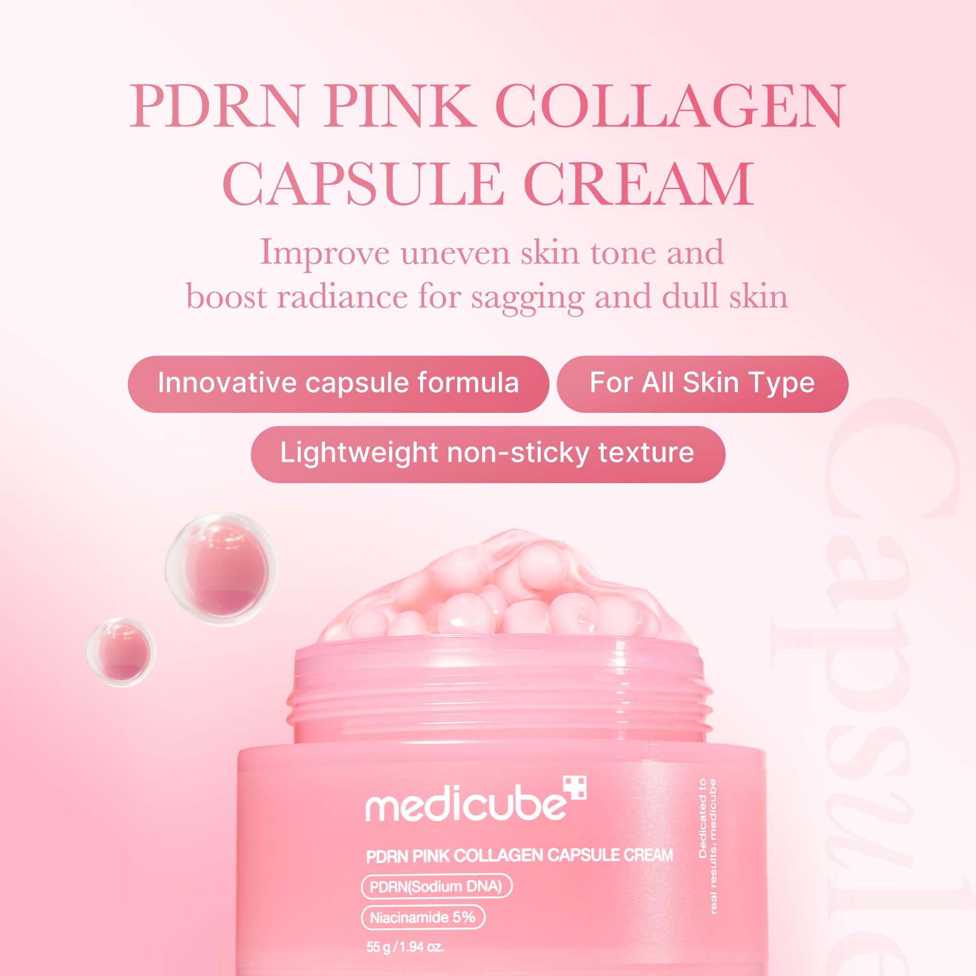 medicube cápsula rosa rotas liberando PDRN para máxima preservación