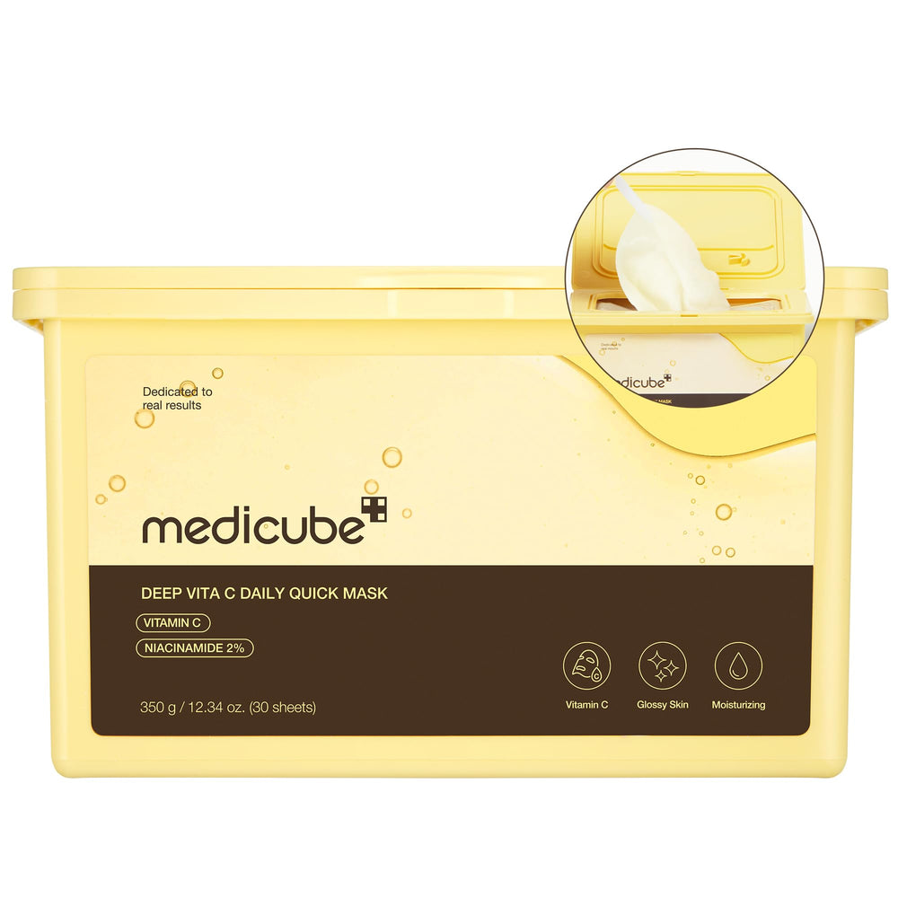 medicube packaging frontal con 30 mascarillas, conveniencia diaria