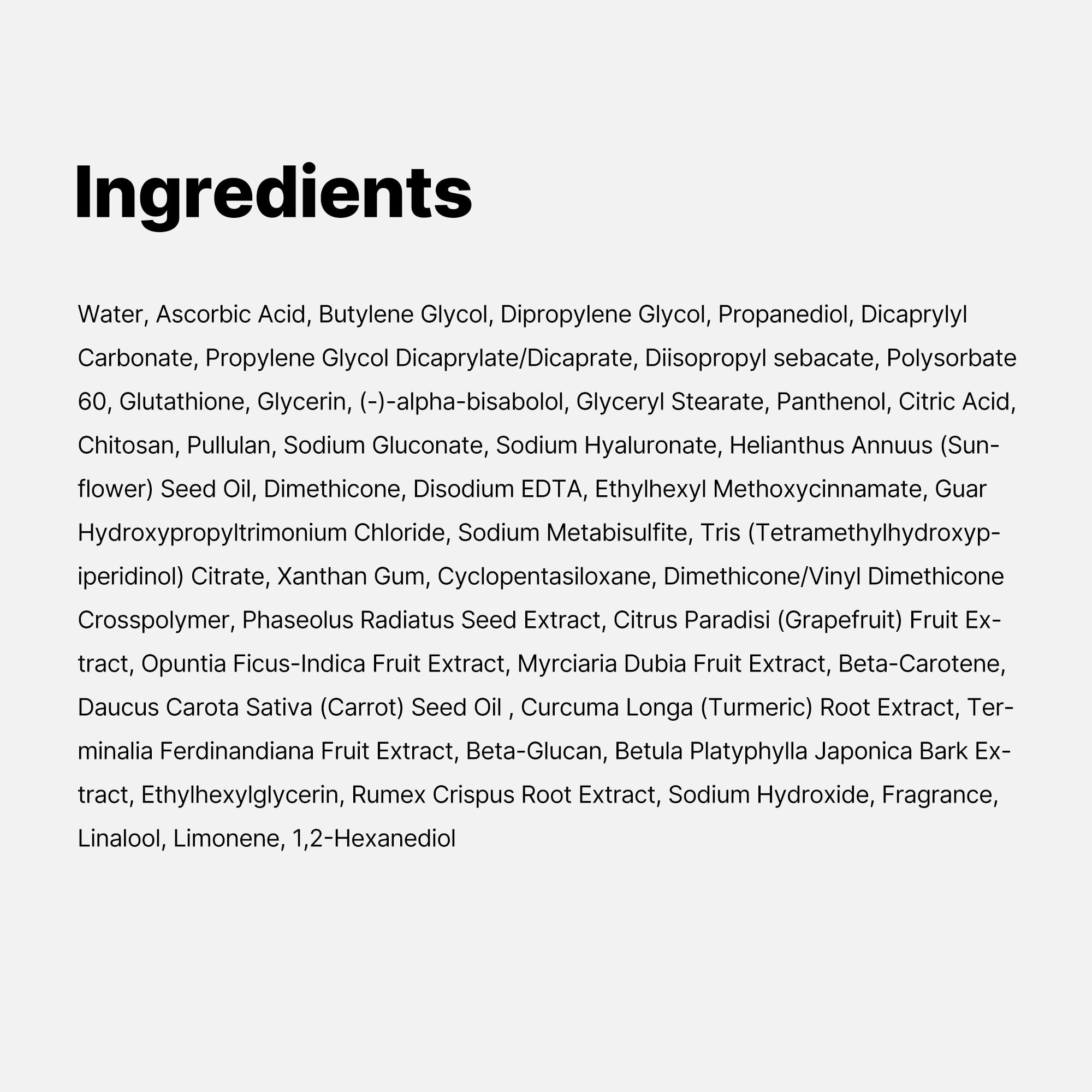 medicube etiqueta con lista de ingredientes destacando vitamina C y calma