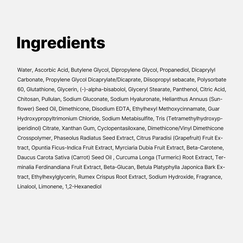 medicube etiqueta con lista de ingredientes destacando vitamina C y calma