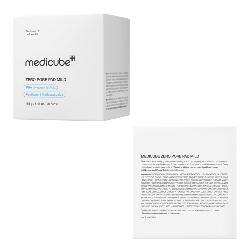 medicube empaque y etiqueta con información clara y sencillo diseño