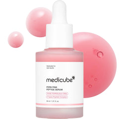 medicube botella frontal mostrando su suero rosado y un acabado luminoso
