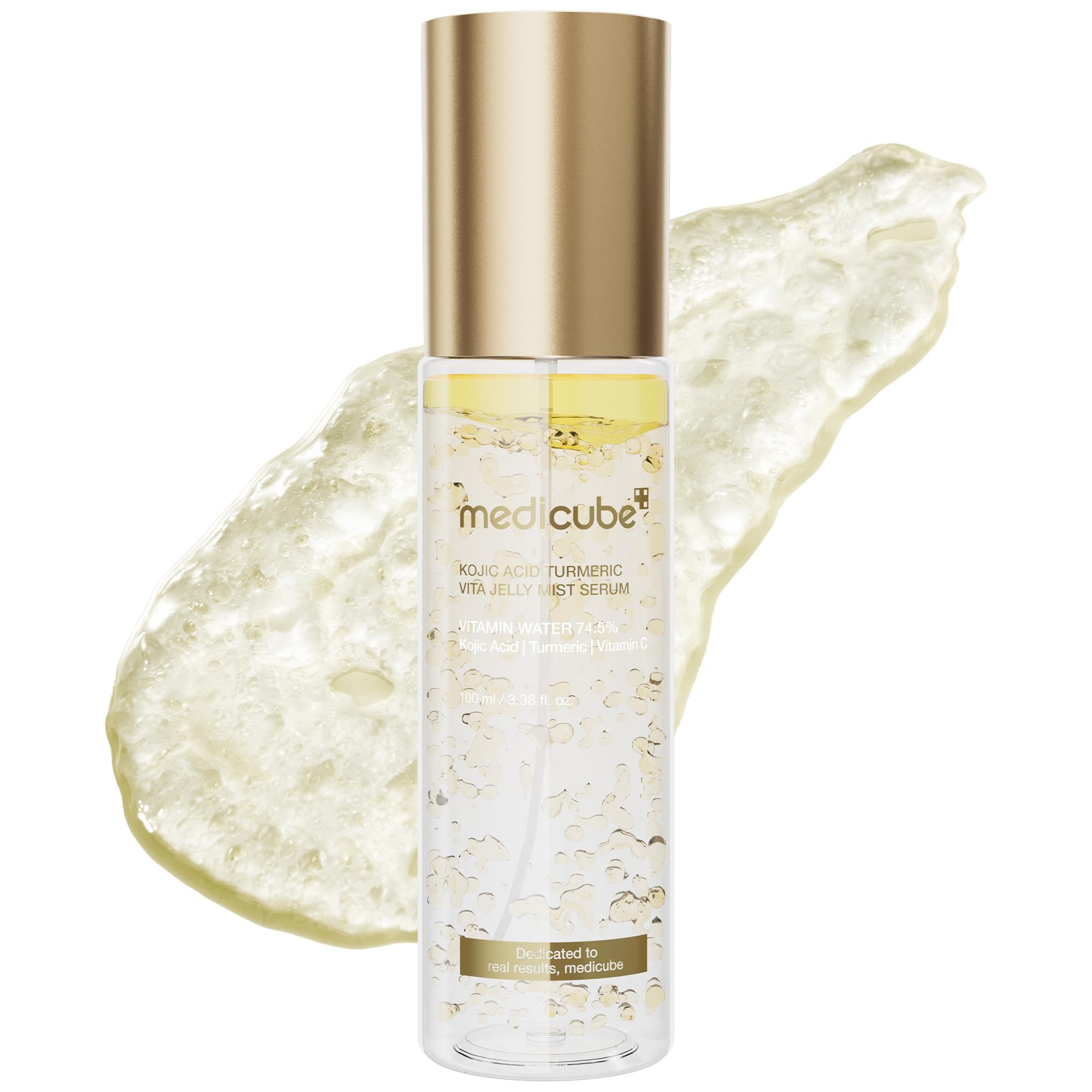 medicube envase frontal jelly mist serum mostrando tamaño y marca para brillo inmediato