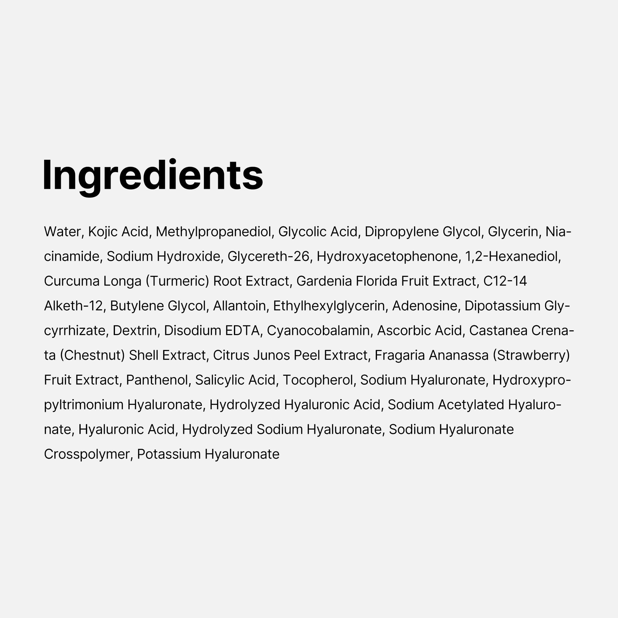 medicube etiqueta de ingredientes, destaca kojic acid y cúrcuma
