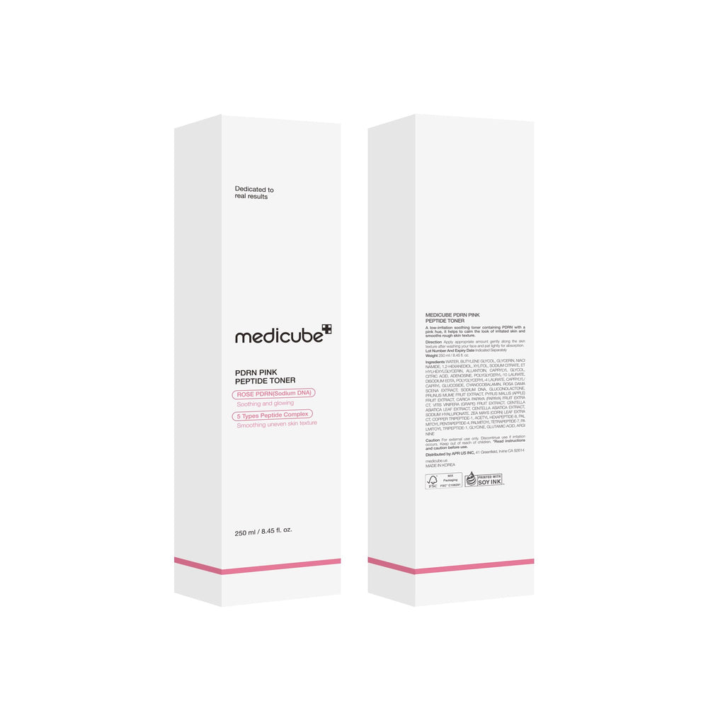 medicube tónico PDRN Rose en escena lifestyle mostrando piel luminosa