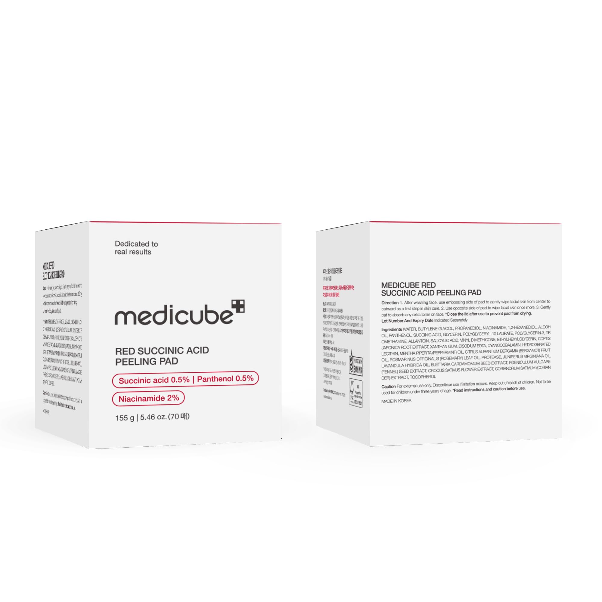 medicube primeros planos de activos como ácido succínico y pantenol