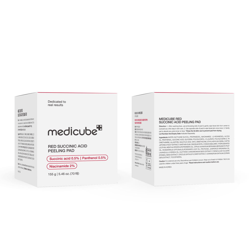 medicube primeros planos de activos como ácido succínico y pantenol