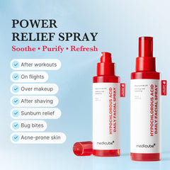 medicube rociando sobre el rostro para alivio inmediato y sensación refrescante