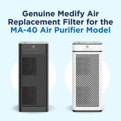 Medify Air primer plano del núcleo HEPA H14 destacando captura de micropartículas
