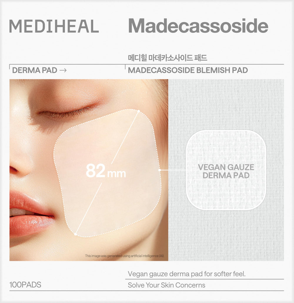 MEDIHEAL etiqueta lateral con ingredientes y instructivo claro