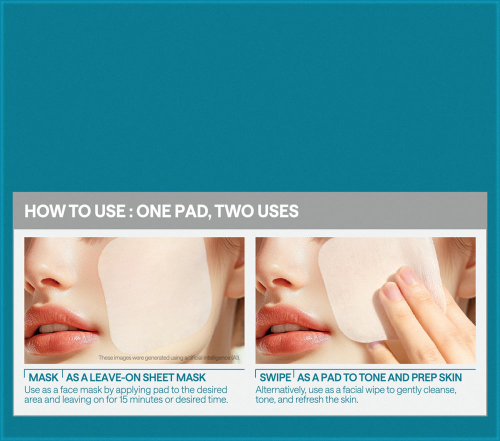 MEDIHEAL pad aplicado en rostro demostrando efecto calmante