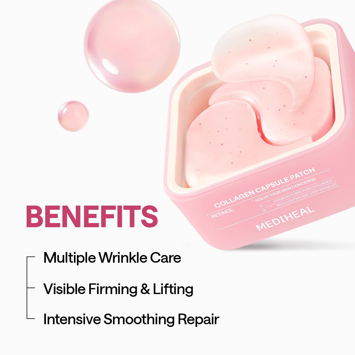 MEDIHEAL parche aplicado en rostro demostrando ajuste y efecto lifting inmediato