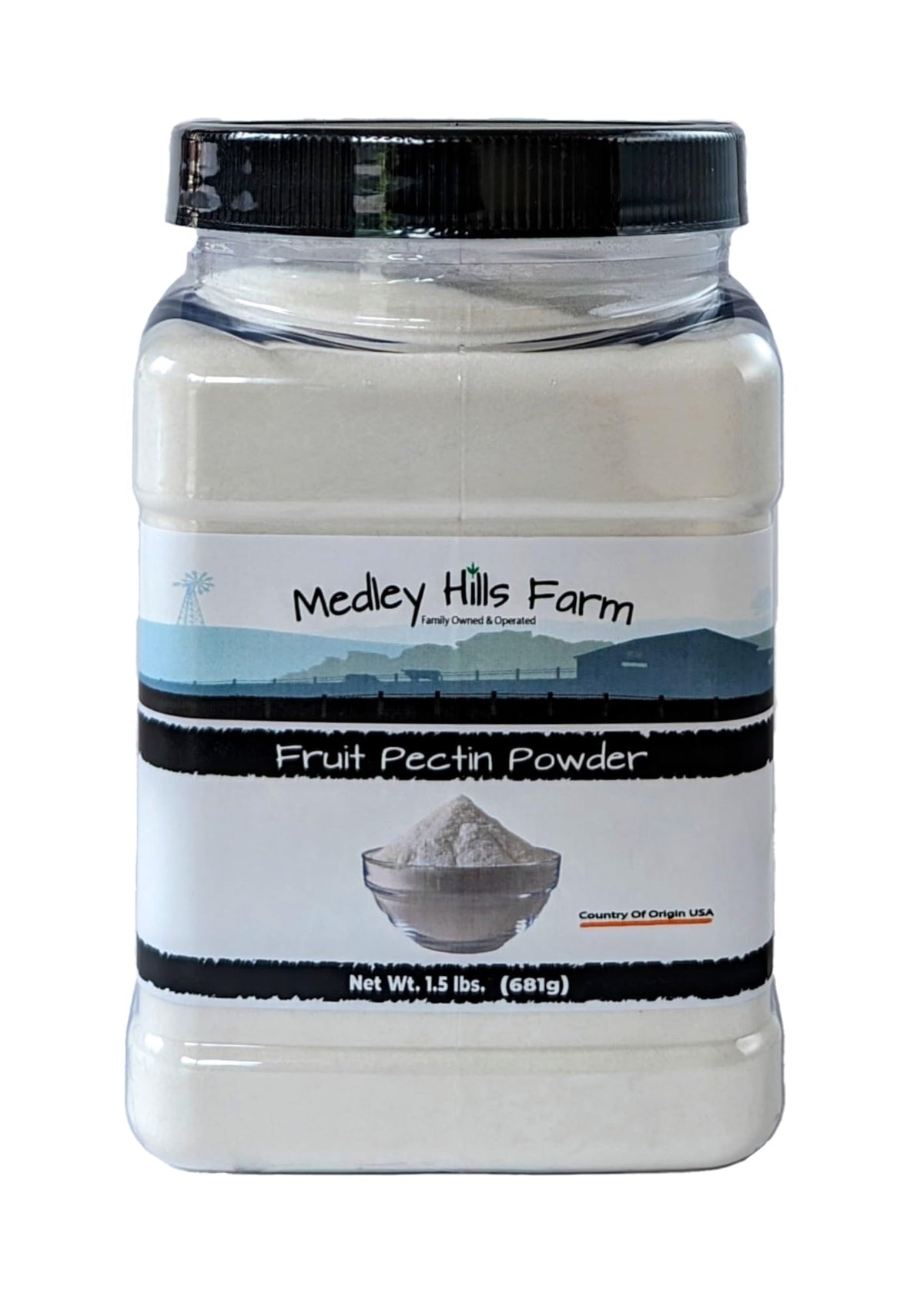 Medley Hills Farm envase frontal mostrando el producto y almacenamiento práctico