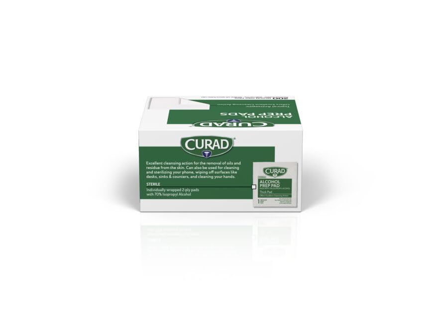 Medline Curad caja abierta que muestra 200 sobres, facilita reposición rápida