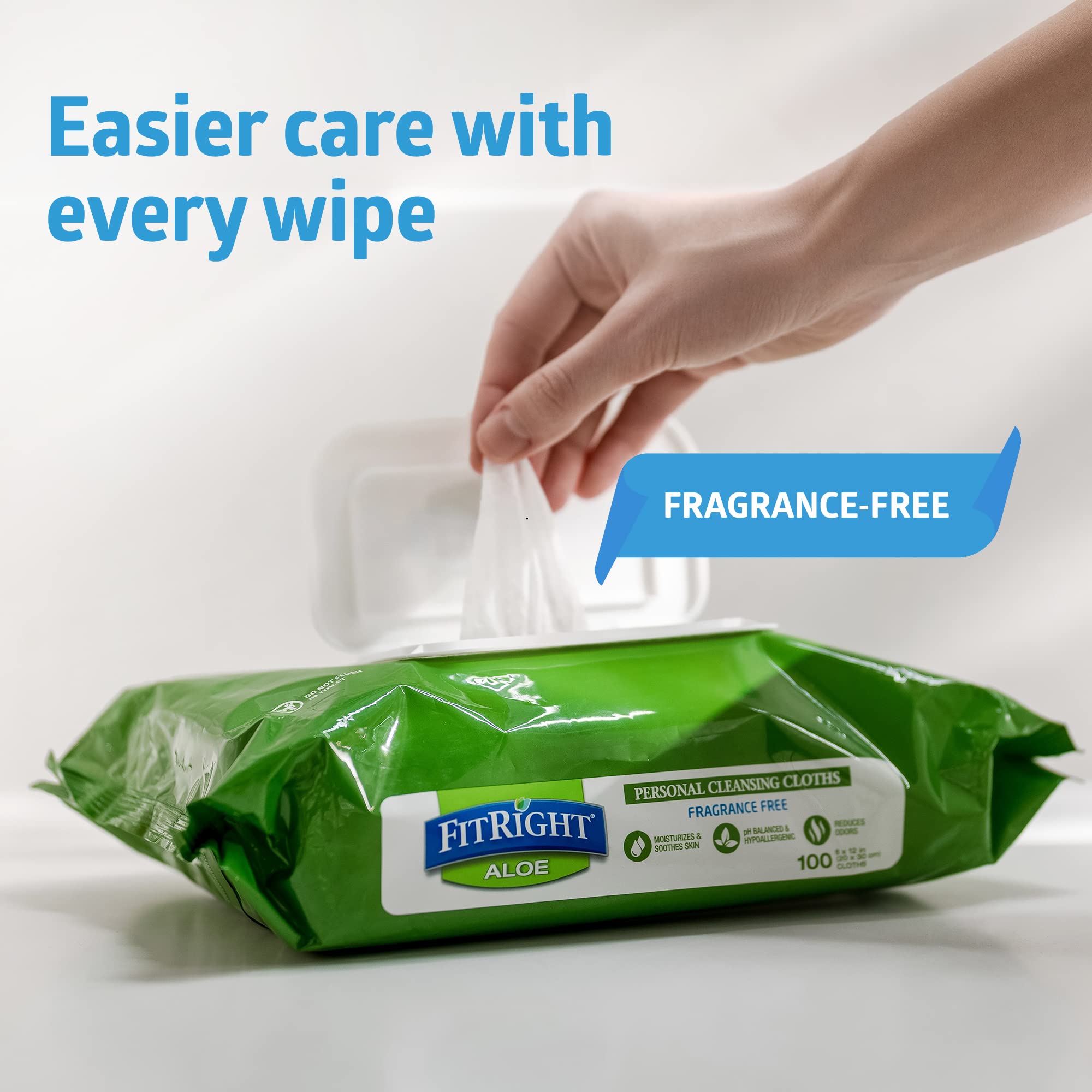 Medline FitRight tapa abatible que mantiene la humedad y facilita dispensado