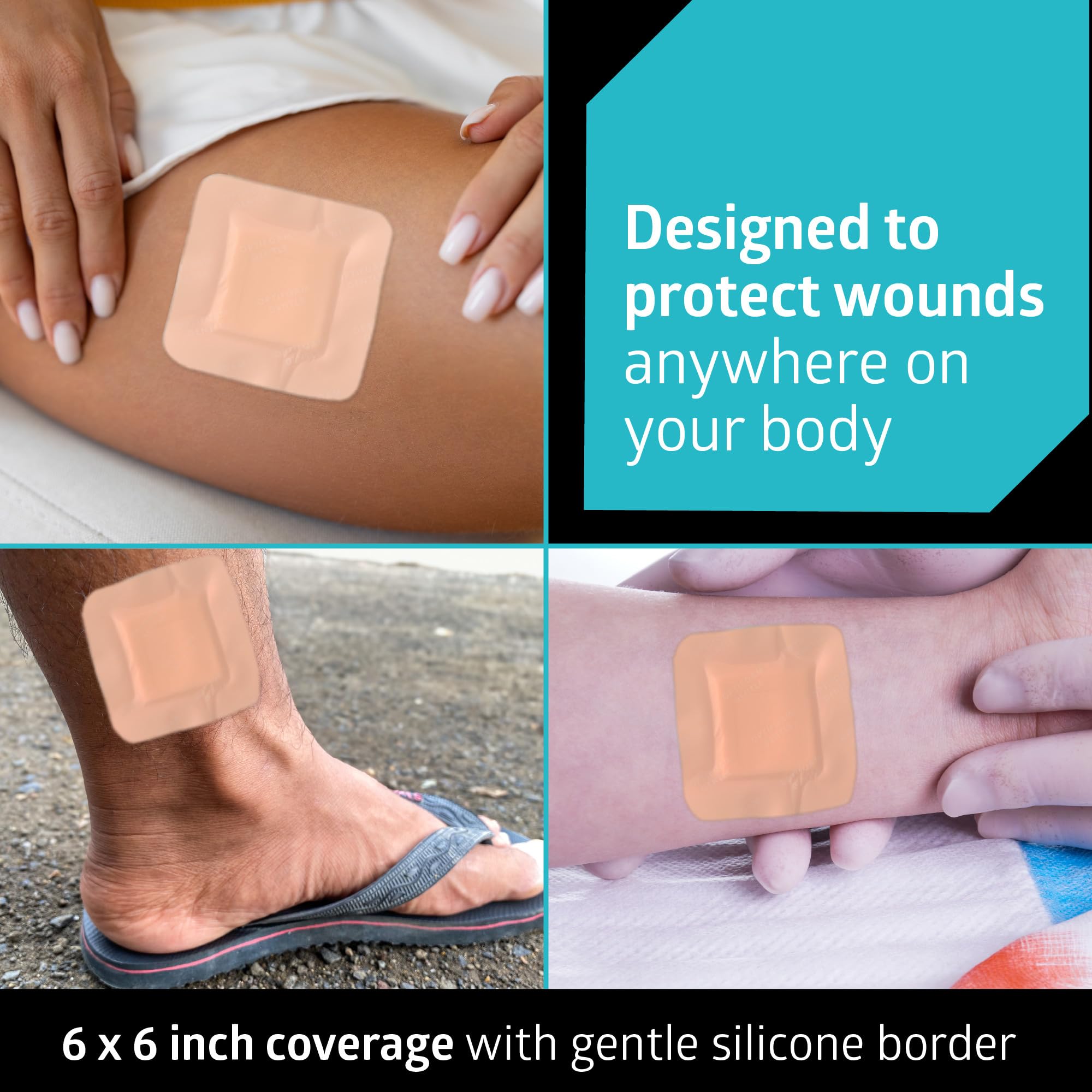 Medline Optifoam detalle del borde de silicona que protege la piel y permite reposicionar