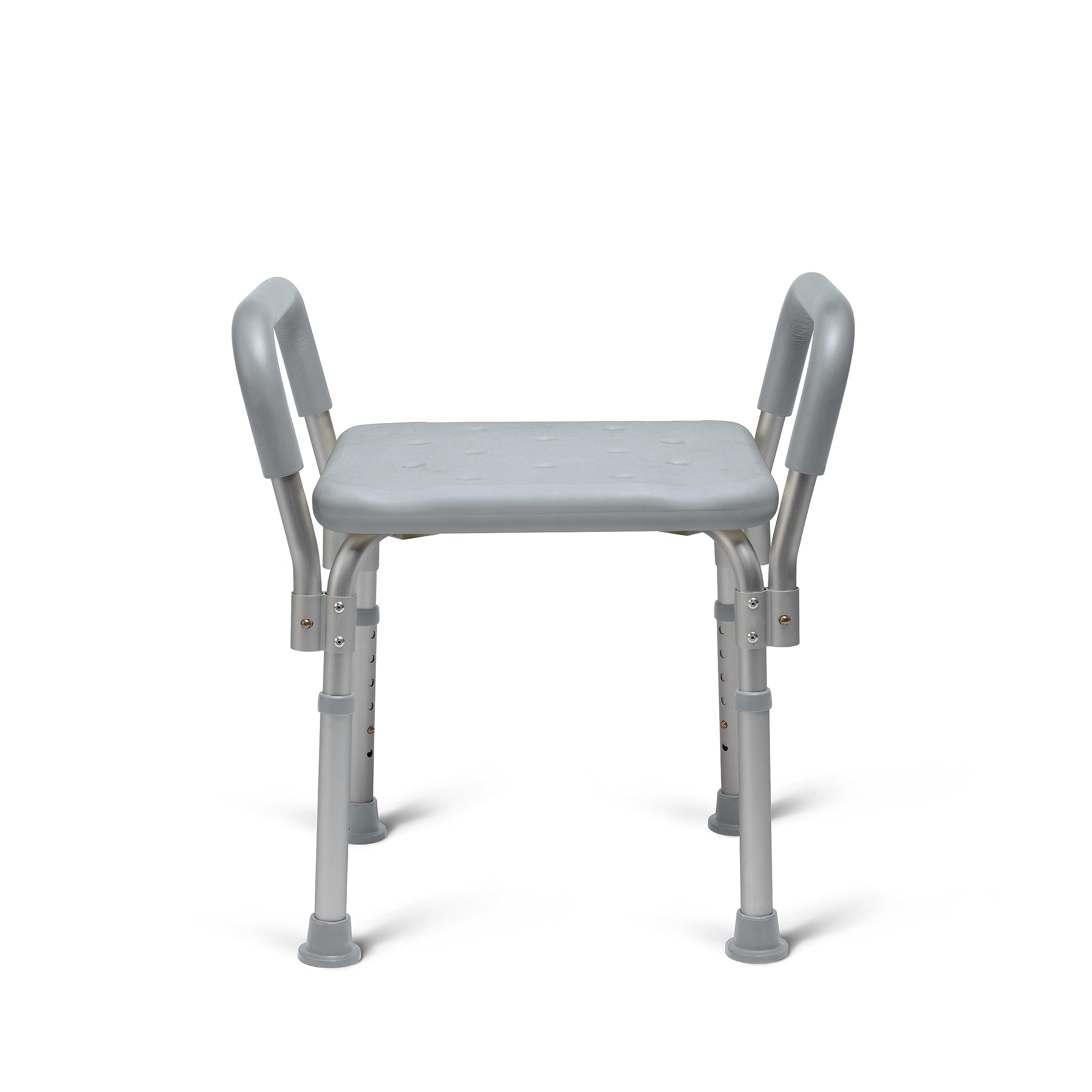 Medline vista frontal de la silla de ducha, estabilidad y diseño seguro