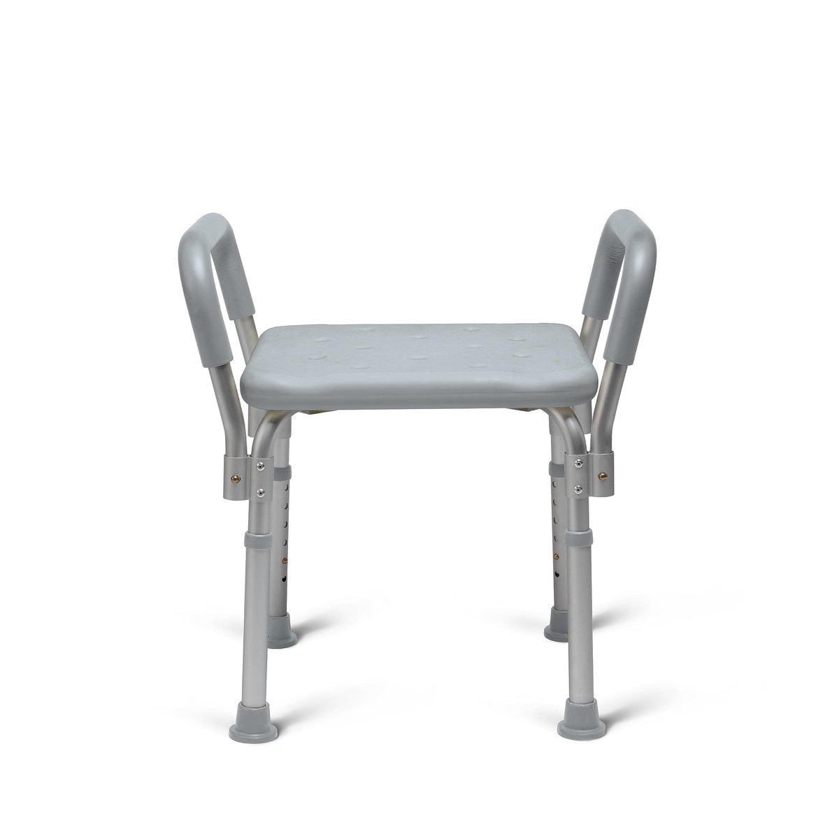 Medline vista frontal de la silla de ducha, estabilidad y diseño seguro