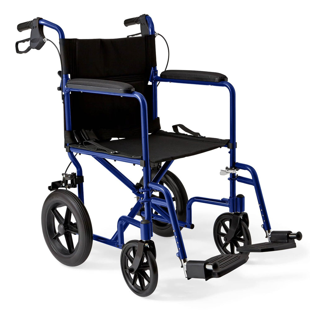 Medline vista frontal de la silla de traslado mostrando estructura y asiento cómodo