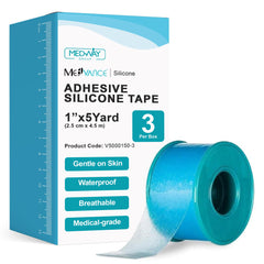 MedVance vista frontal del paquete y rollos, adhesión confiable