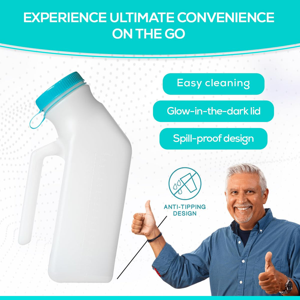 MedVance pack de 2 urinarios 1000 mL en embalaje, listo para cuidado doméstico