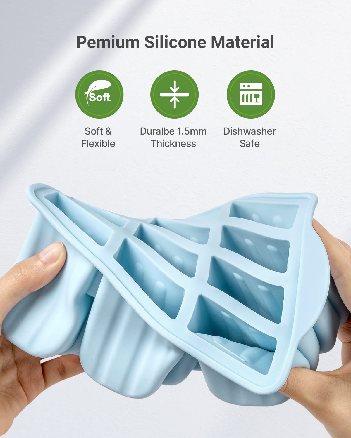 MEETRUE molde en uso vertiendo puré para paletas y preparación rápida