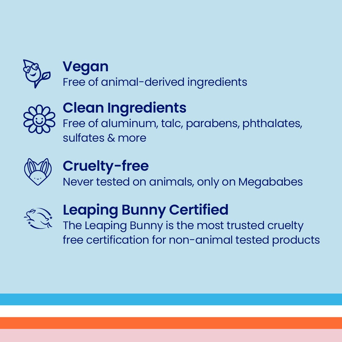 Megababe etiqueta con información clara y beneficios del producto