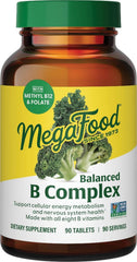 MegaFood envase frontal del Balanced B Complex mostrando etiqueta clara y beneficios