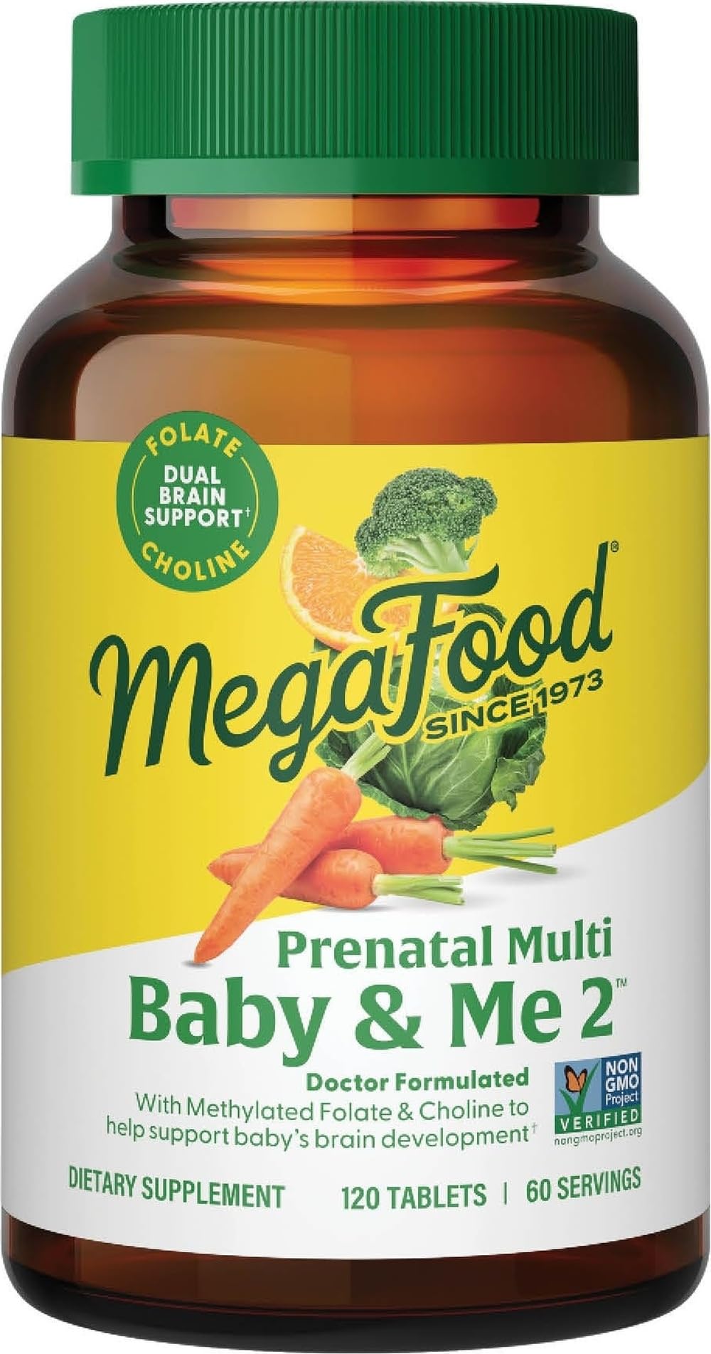 MegaFood bottle front packaging showing prenatal label and benefits