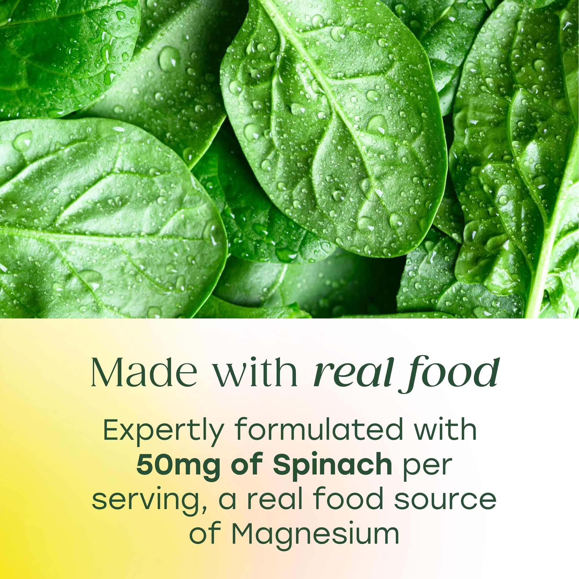 MegaFood espinaca como ingrediente real aportando magnesio natural