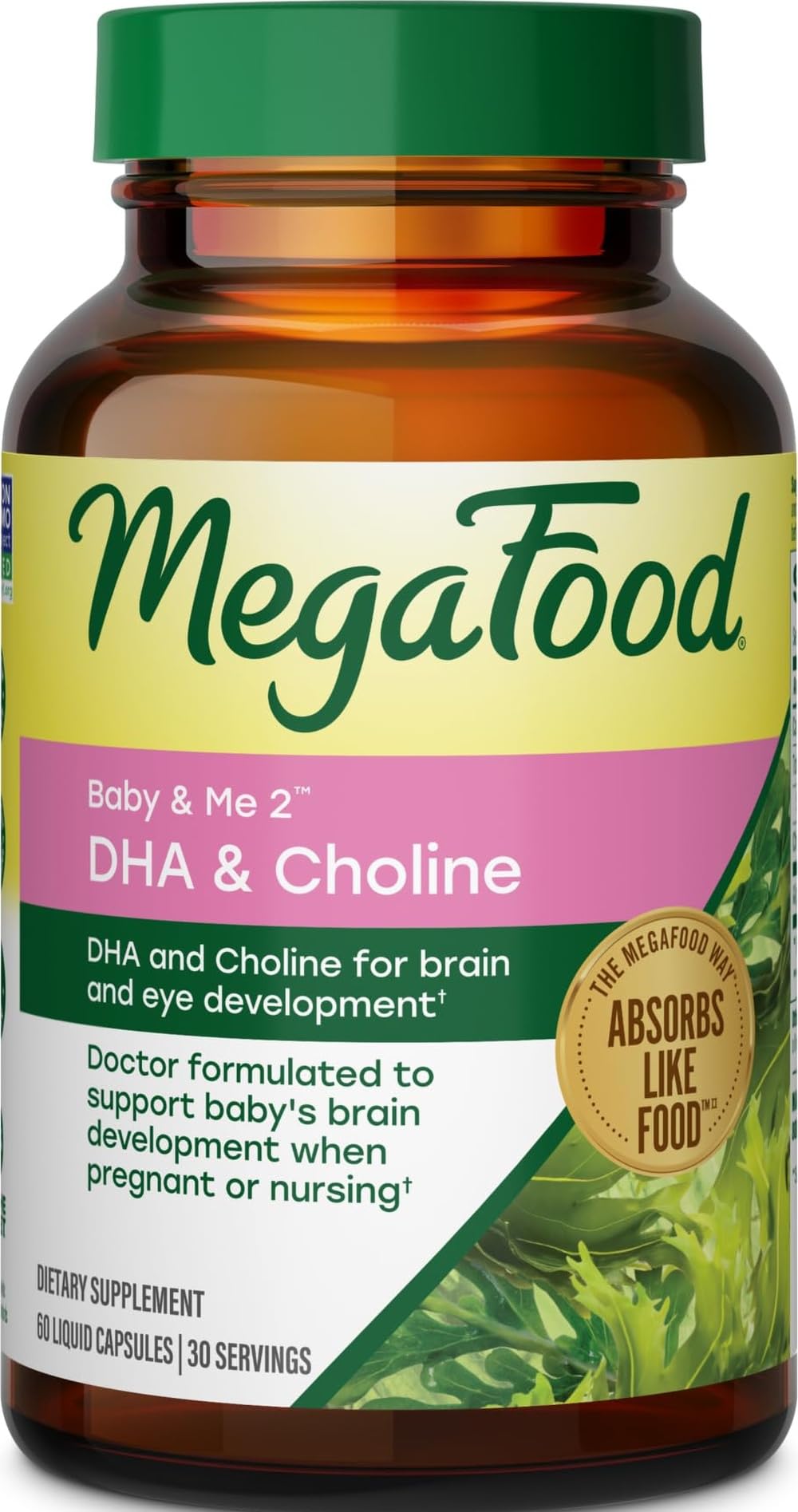 MegaFood frasco frontal Baby & Me 2 DHA y Colina mostrando el envase