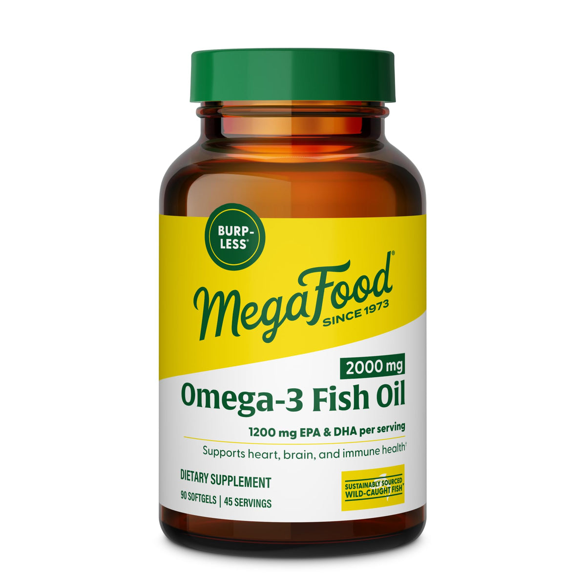MegaFood frasco frontal del suplemento omega 3 mostrando presentación y tamaño
