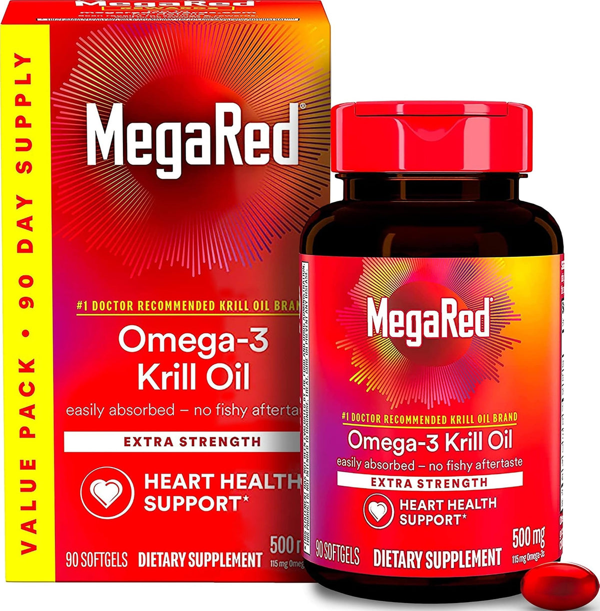 MegaRed front box showing brand and product benefits for heart support