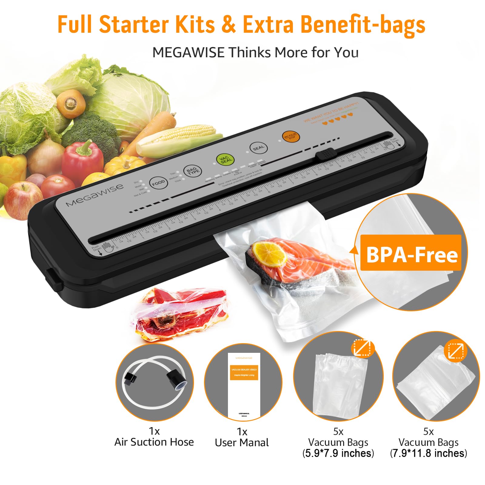 MEGAWISE kit con 10 bolsas incluidas inicio rápido y conservación inmediata