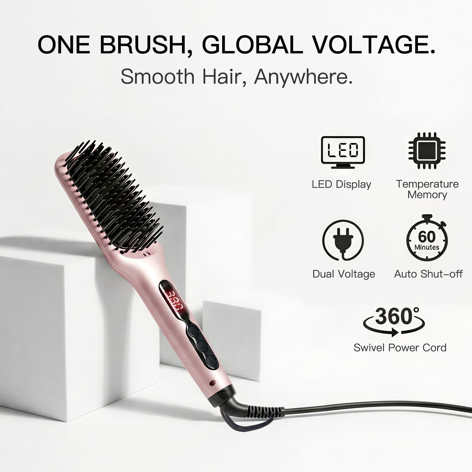 MEGAWISE cepillo en uso alisando mechón y reduciendo frizz para acabado liso