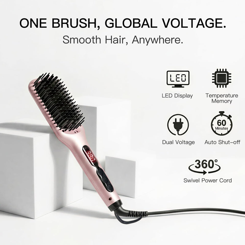 MEGAWISE cepillo en uso alisando mechón y reduciendo frizz para acabado liso
